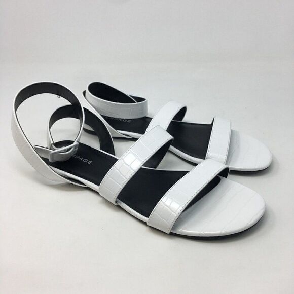 Rampage Women's Sandals White Black Size 9.5 Sienna Strappy Textured Buckle - Picture 1 of 9